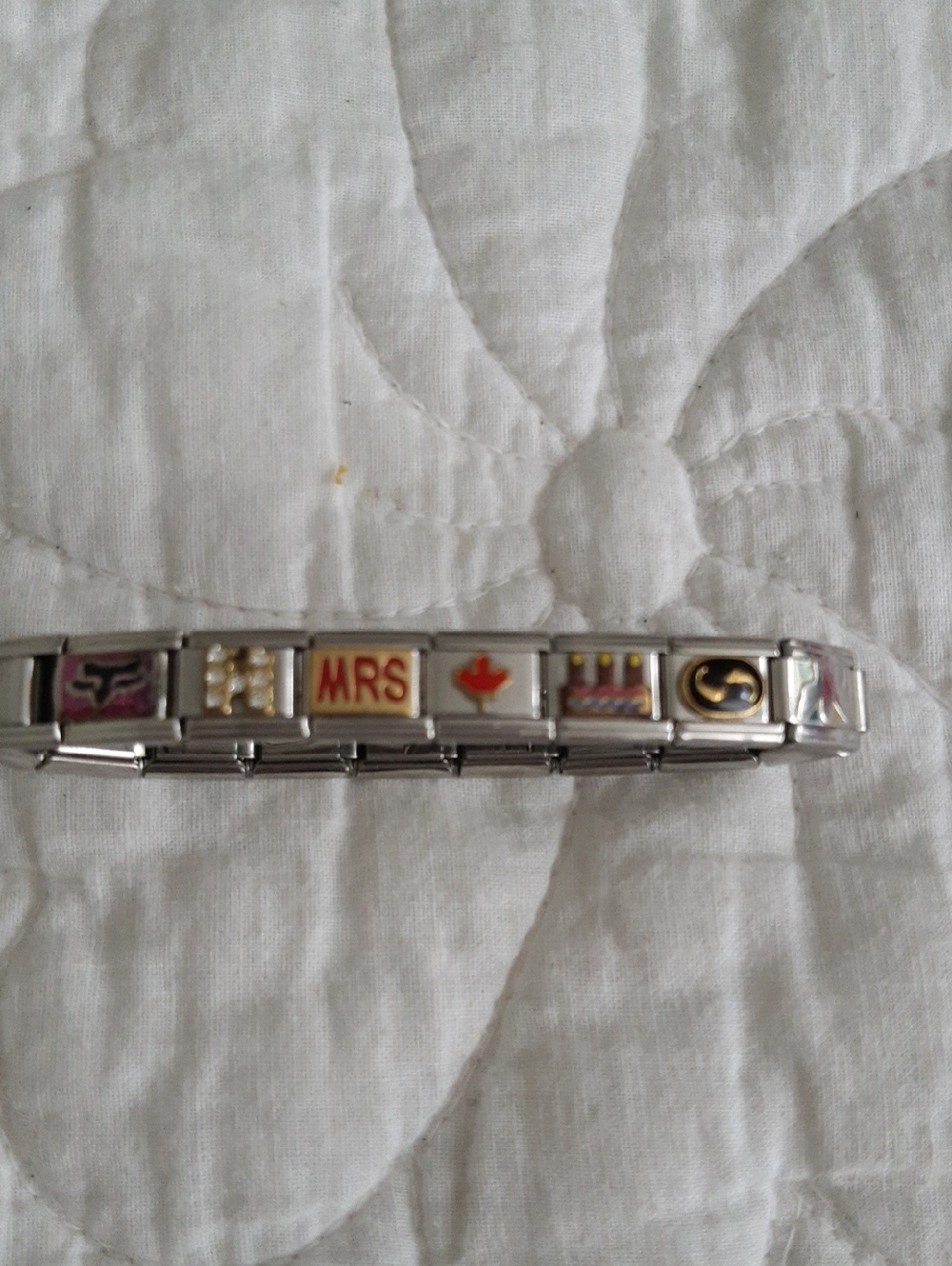 Italian charm link bracelet with enamel charms - silver tone
